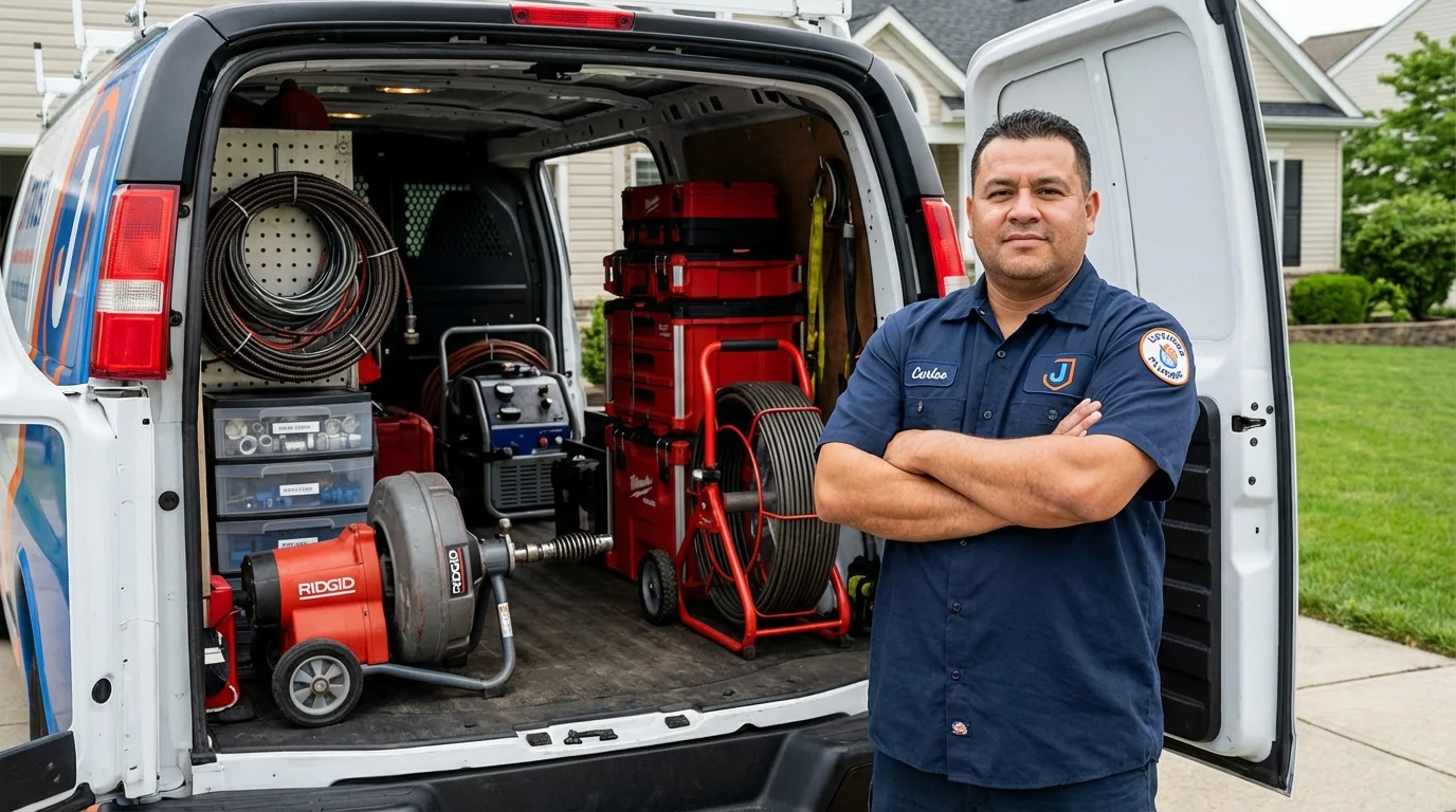 Professional drain cleaning equipment and Johns Plumbing LLC plumber in Simmesport