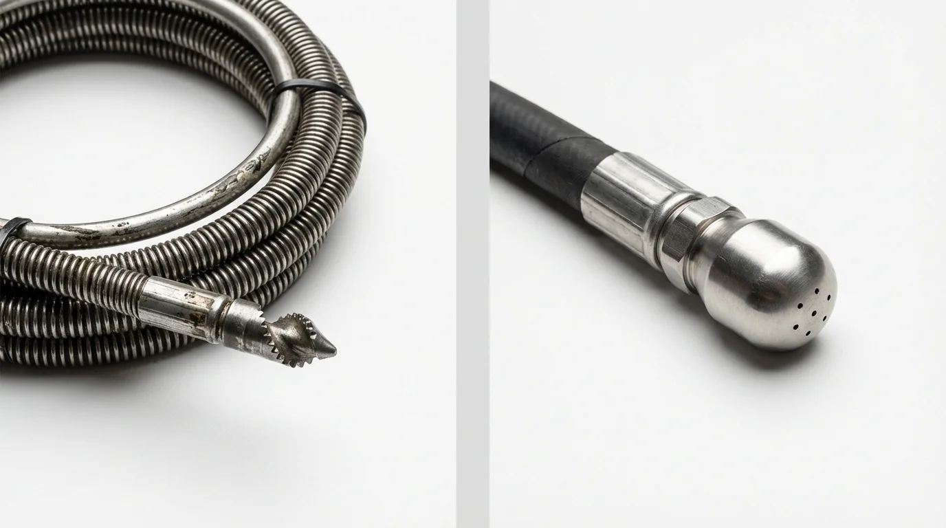 Drain snake cable and hydro jetting nozzle used for drain cleaning in Simmesport, LA