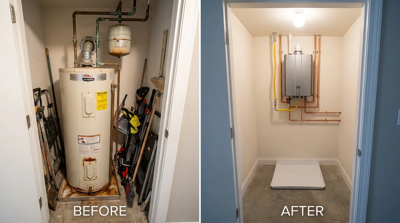 Tank water heater versus wall-mounted tankless unit comparison for Simmesport, LA homeowners